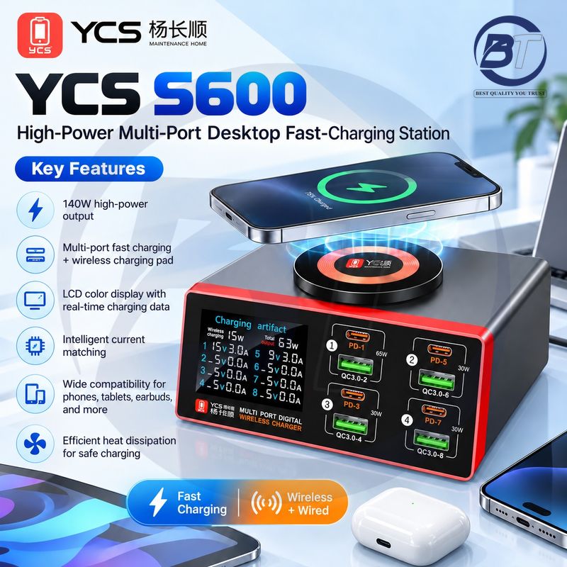 YCS S600 8 PORT CHARGER 140W WIRELESS